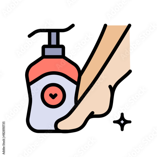 Foot cream, Foot hygiene, Healthy feet, Foot treatment, Podiatrist, Podiatry icons, Pedicure, Massage foot color icon. Simple vector illustration.