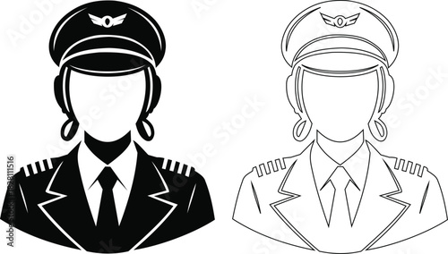 female pilot profile icon, airline captain avatar