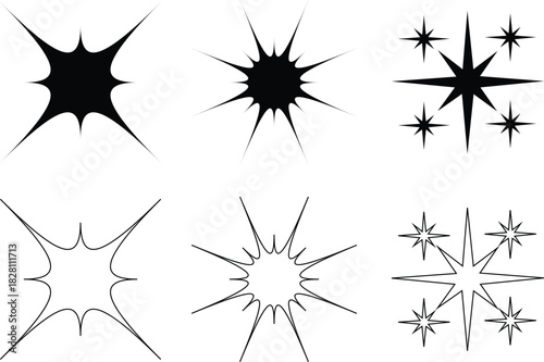 collection of six distinct spark and starburst graphic elements