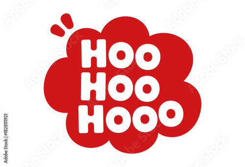Red cloud-shaped graphic with the word 'Hoo Hoo Hooo' in white.