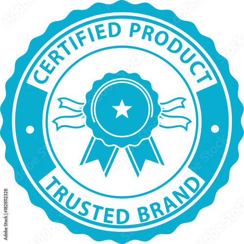 Certified product trusted brand blue seal icon with star award