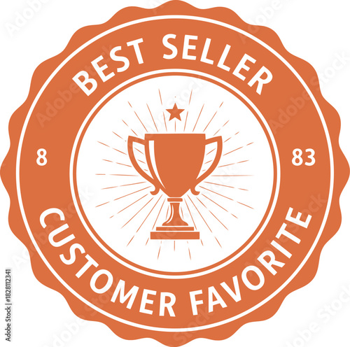 Best seller customer favorite award seal badge with trophy icon