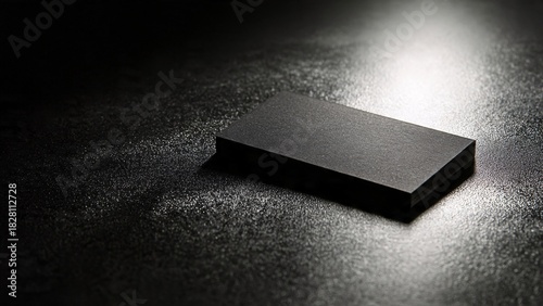 Black rectangular object isolated on textured surface with dramatic lighting