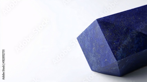 Close up of a vibrant blue gemstone crystal against a clean white backdrop