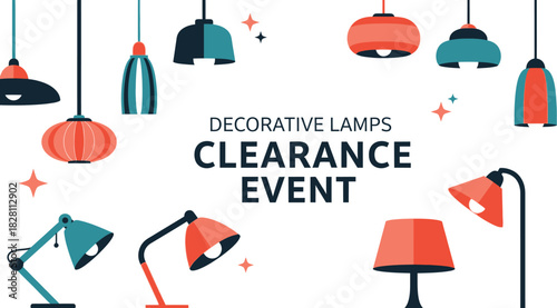 Decorative lamps clearance event with colorful lamps isolated on white background