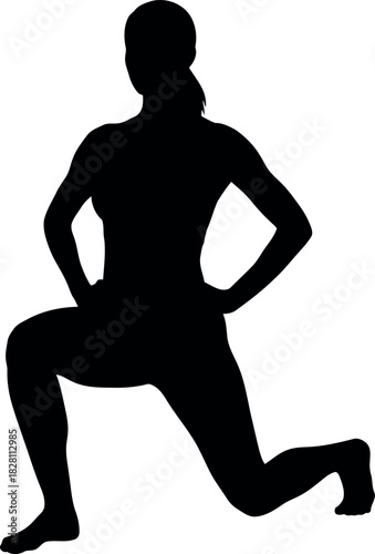 Female silhouette performing lunge exercise, fitness workout