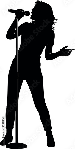 Dynamic female singer silhouette performing with a microphone