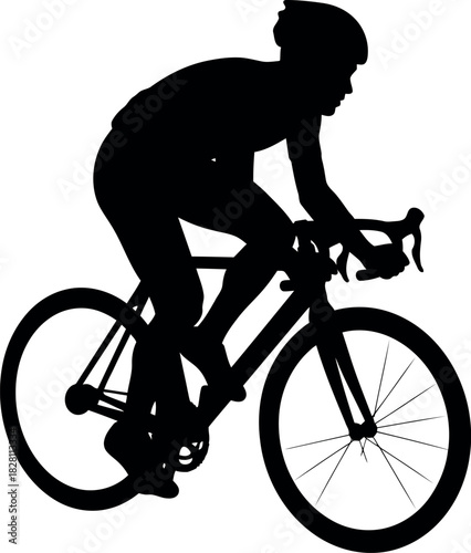 Speed cyclist silhouette, male athlete on road bike, sport action