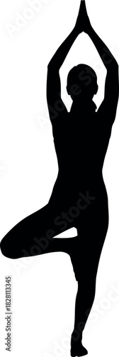 Woman in tree pose yoga, silhouette for health and well-being