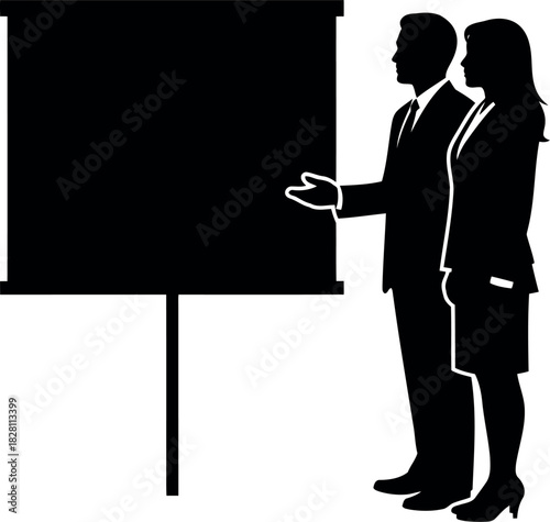 Business team presenting on a blank presentation board silhouette