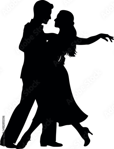 Romantic couple silhouette ballroom dance motion illustration design