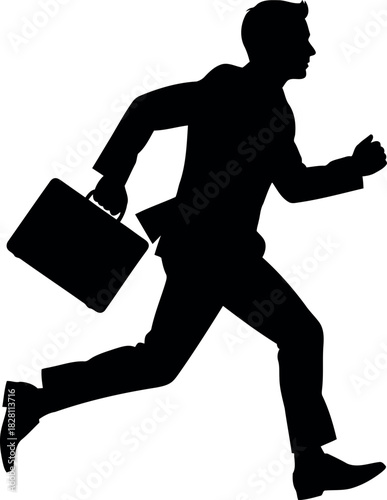 Businessman silhouette running with briefcase, urgency concept