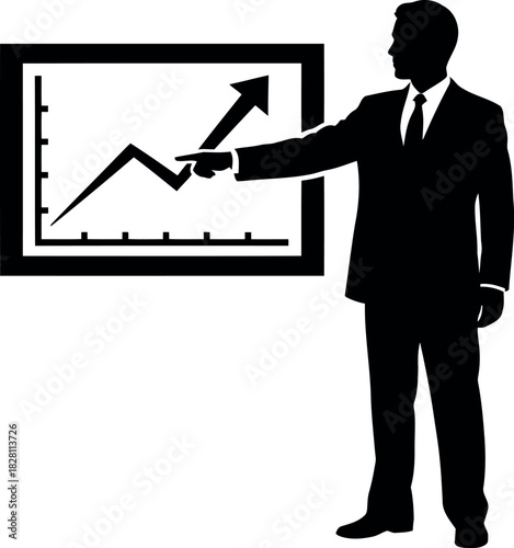 Businessman pointing at a rising graph presentation showing growth
