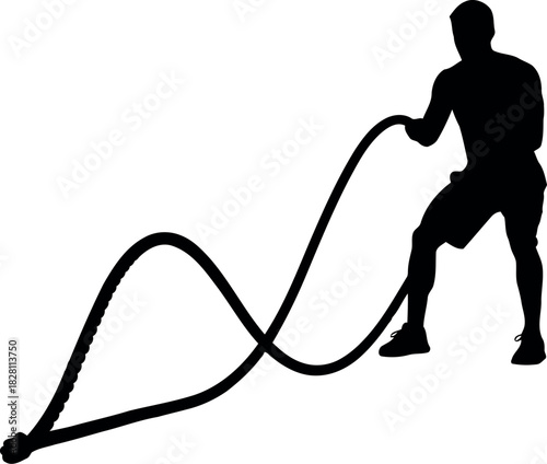 Dynamic battle rope workout: fitness silhouette isolated graphic