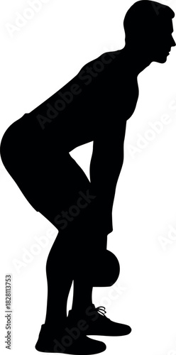 Male athlete performing kettlebell deadlift workout silhouette