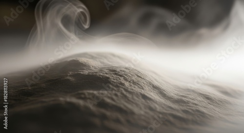 Textured surface with ethereal smoke and mist under soft light