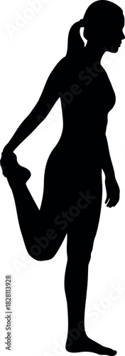 Woman silhouette stretching leg, fitness exercise warm up pose.