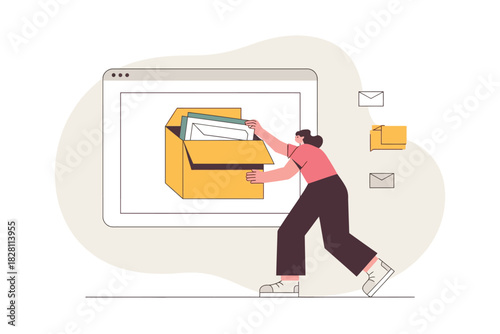 A person sorts through a digital inbox of emails and documents, organizing information efficiently.