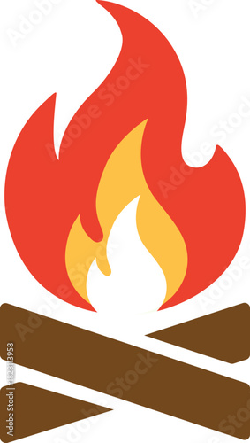 Campfire icon, flame, fire with firewood isolated on white background. Vector, designer illustration, web banner, vector.