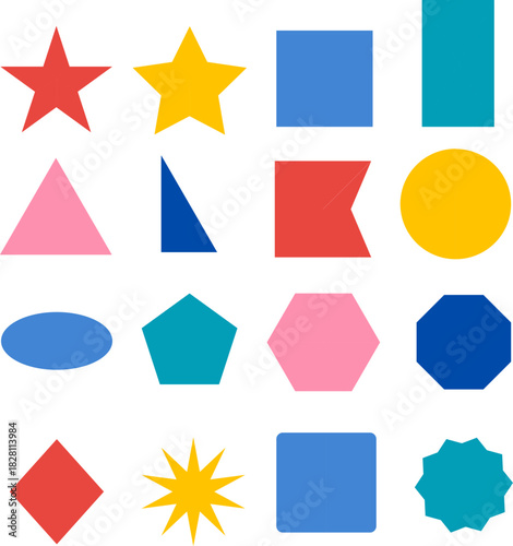 Geometric shapes in flat design, set of colored geometric shapes isolated on white background. Vector, designer illustration, web banner, vector.