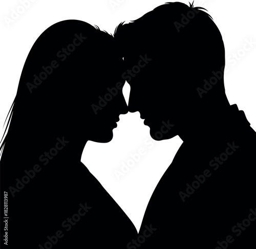 Close up profile of a loving couple showing romantic connection