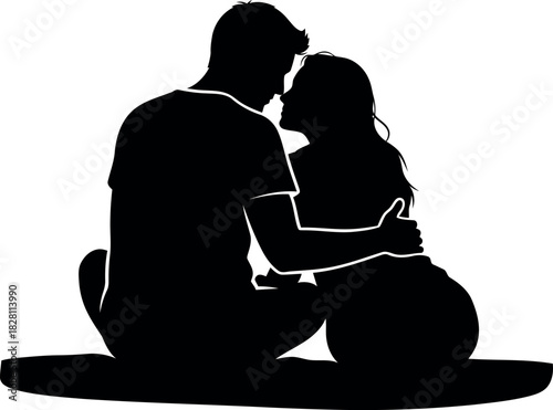 Romantic couple silhouette vector, intimate embrace, love concept