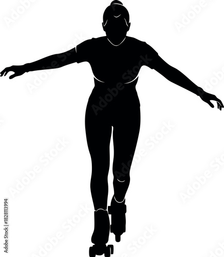 Female roller skater silhouette balancing with outstretched arms