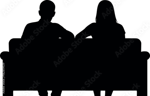 Man and woman back view silhouette on sofa, together and relaxed