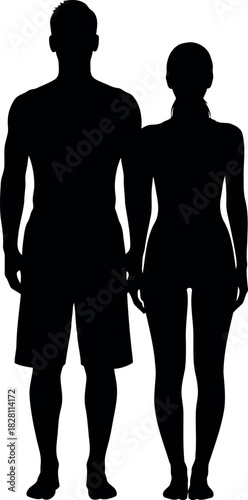Silhouettes of a man and woman standing, depicting human forms.