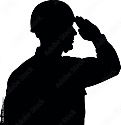 Military soldier silhouette saluting, showing respect and honor