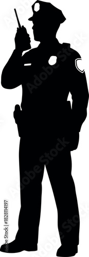 Police officer silhouette communicating with a walkie-talkie