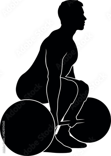 Male silhouette deadlifting barbell, intense strength training