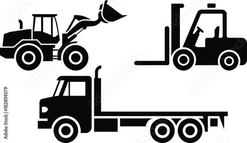 Heavy industrial construction transport equipment vehicle icons