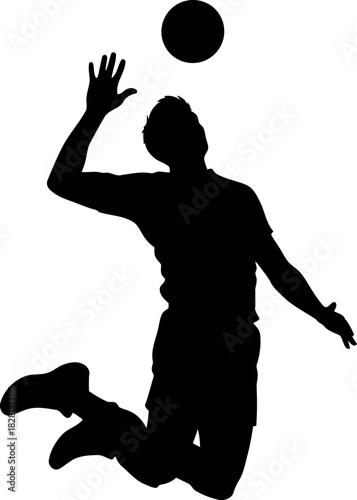 Dynamic male volleyball player silhouette jumping spiking action