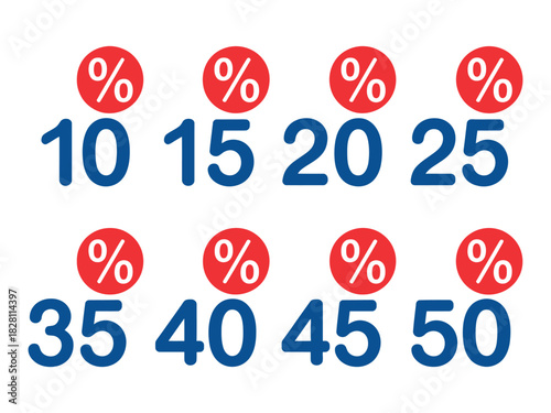 A collection of percentage discounts ranging from 10 to 50 percent is displayed.