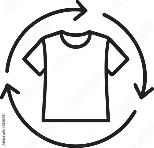 a simple sketch illustration depicts a t shirt inside a circular recycling symbol with arrows indicating reuse and sustainability high quality professional detailed modern elegant stylish