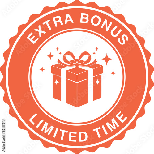 Extra bonus limited time offer gift box promo stamp icon design