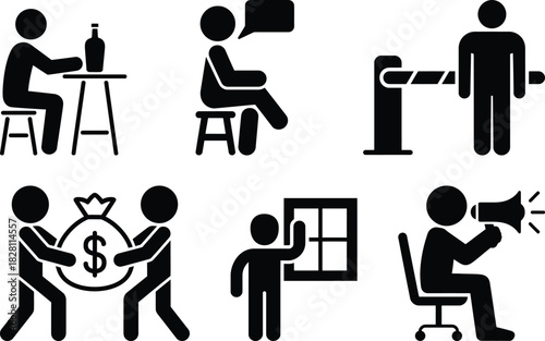 Collection of diverse stick figure icons depicting human actions