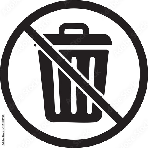 a black and white illustration depicts a circular prohibition sign featuring a trash can with a diagonal line indicating no disposal high quality professional detailed modern