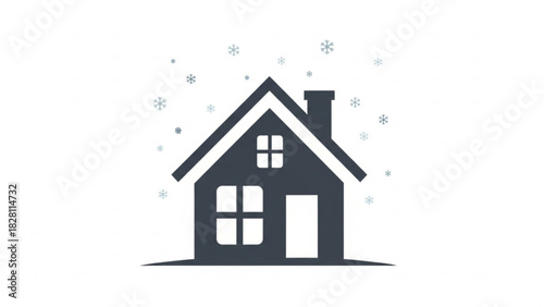 Cozy Home in Winter Scene with Falling Snowflakes, Perfect for Holiday Cards and Festive Designs, Originally Designed as Scalable Vector Graphic