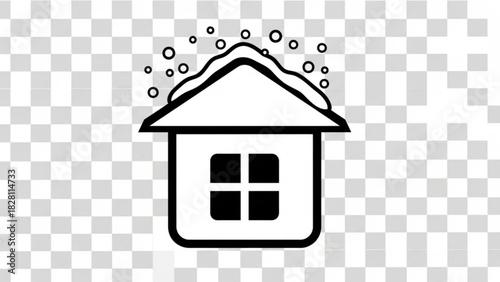 Charming winter cabin icon with snow-covered roof, perfect for holiday designs and cozy themes, originally a vector graphic for easy scaling, adaptable for any project