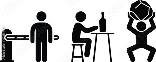 Stick figure icons: barrier control, drinking, and heavy lifting