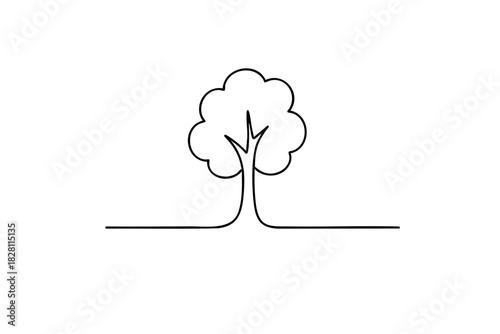 Minimal Single Tree Landscape Line Art, Simple line drawing of a lone tree on a small landscape, ideal for nature themes, calm visuals, eco designs, and minimalist artwork.