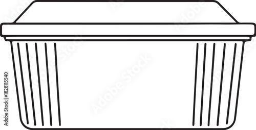 Outline drawing of a rectangular food container with a lid on a white background storage packaging on transparent background