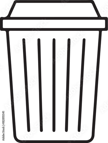 Outline Icon of a Trash Can with Vertical Slats and a Lid Keywords: trash can, garbage bin, waste receptacle, rubbish bin, container, disposal, recycling, litter, trash, on transparent background