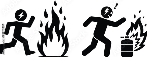 Fire emergency response, safety, and evacuation stick figures