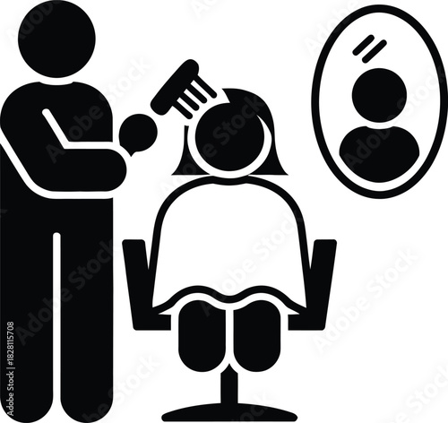 Hairdresser icon styling client's hair in a salon environment