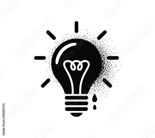 Illustration of a black lightbulb with radiating lines and dripping effect