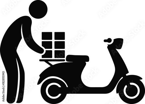 Delivery person loading packages onto a scooter for transportation