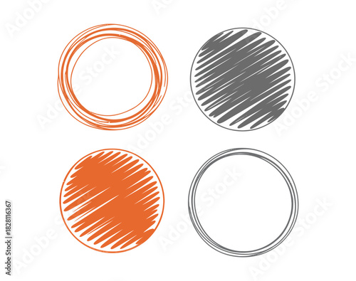 Four hand drawn circles with different fill styles on a white background